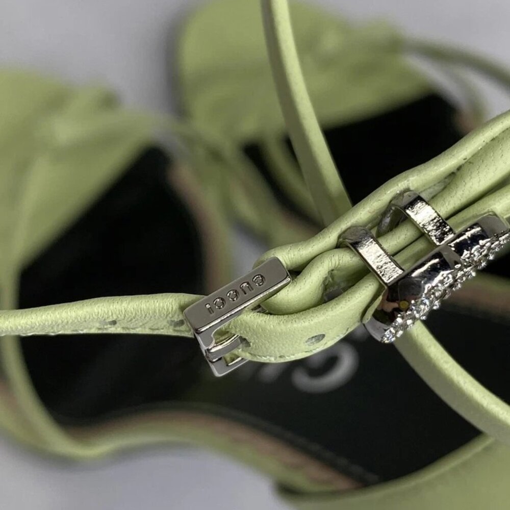 Gucci Womens Sandals Pistachio Green Size 7 Charlotte Nappa GG Buckle Heeled - Picture 6 of 13